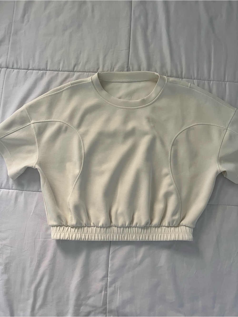 Lululemon Softstreme Gathered Cropped Cream Short Sleeve Top
